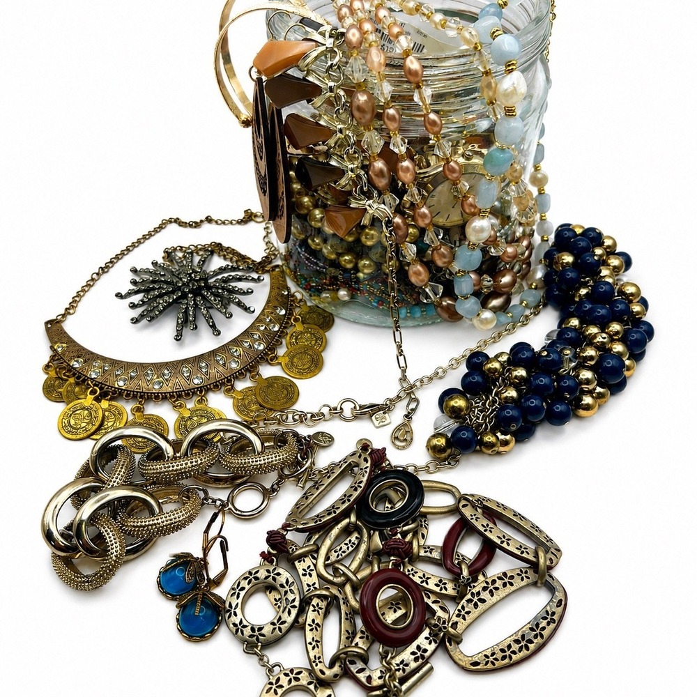 40+ Pc Jewelry Jar 3.7 Lbs Signed Vintage Modern BR Liz Claiborne Premier